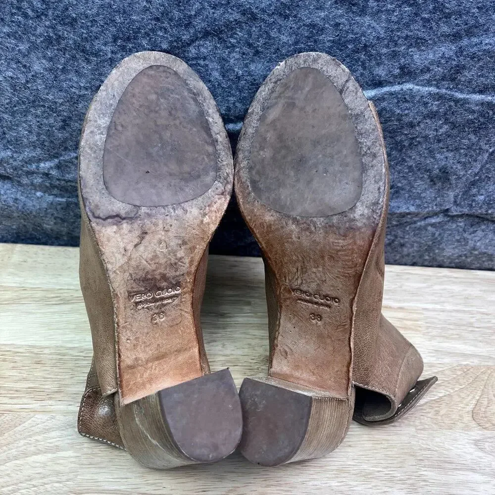 Mimosa Sandal Bootie Women's Size 8.5 Brown Leather Peep Toe 3.5